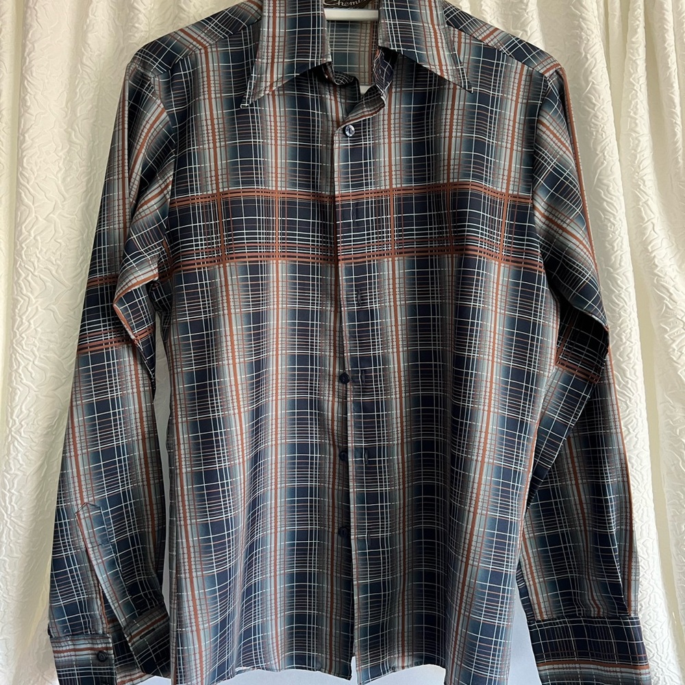 Casual Blue and Orange Button Down Shirt
